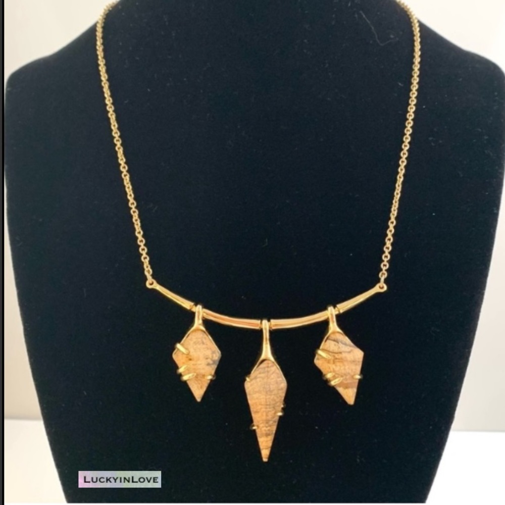 Alexis Bittar NEW Spear Kite Shaped Picture Jasper Gemstones 3 Station Necklace